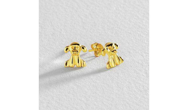 Revere Gold Plated Sterling Silver Puppy Stud Earrings