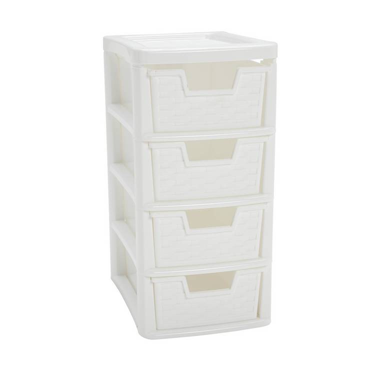 Argos Home Rattan 4 Drawer Small Storage Tower - White 0