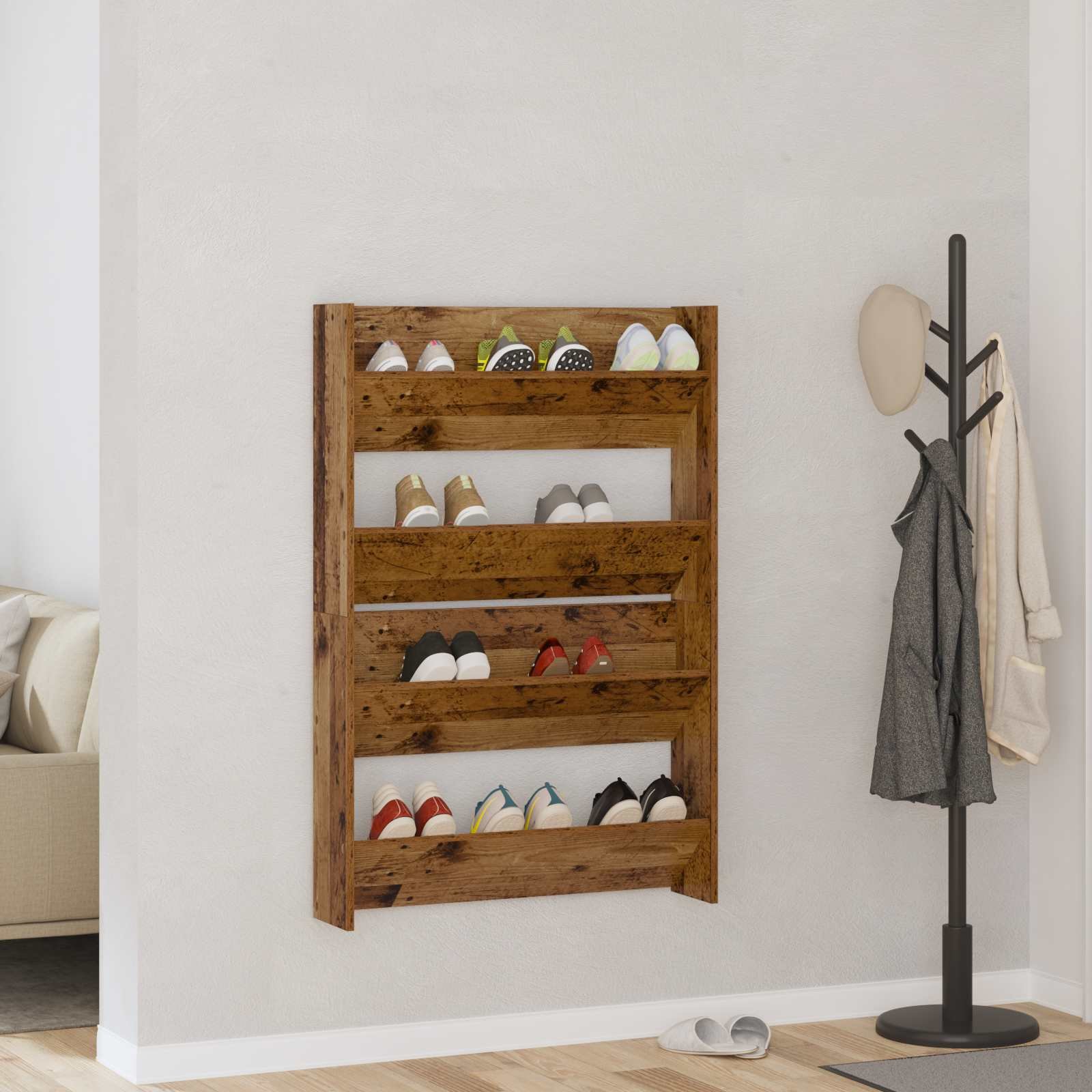 Walplus Pack of 2 Engineered Wood Shoe Cabinet - Old Wood - 80 x 18 x 60 cm - Image 1