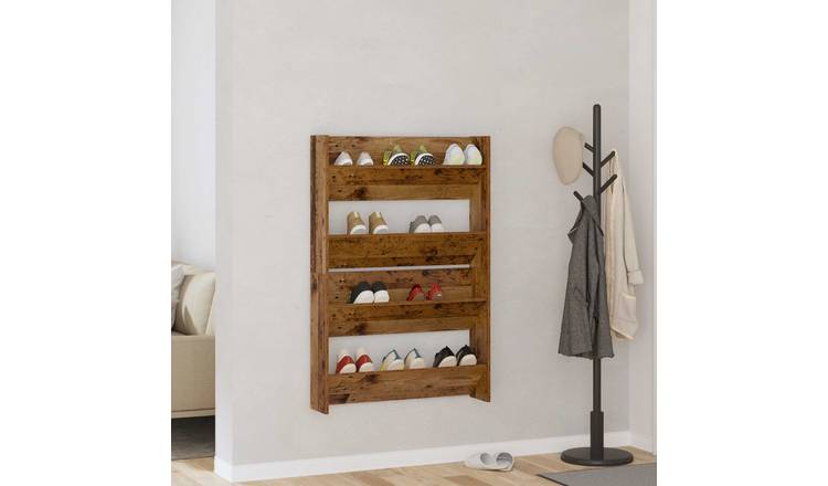 Walplus Pack of 2 Engineered Wood Shoe Cabinet - Old Wood - 80 x 18 x 60 cm