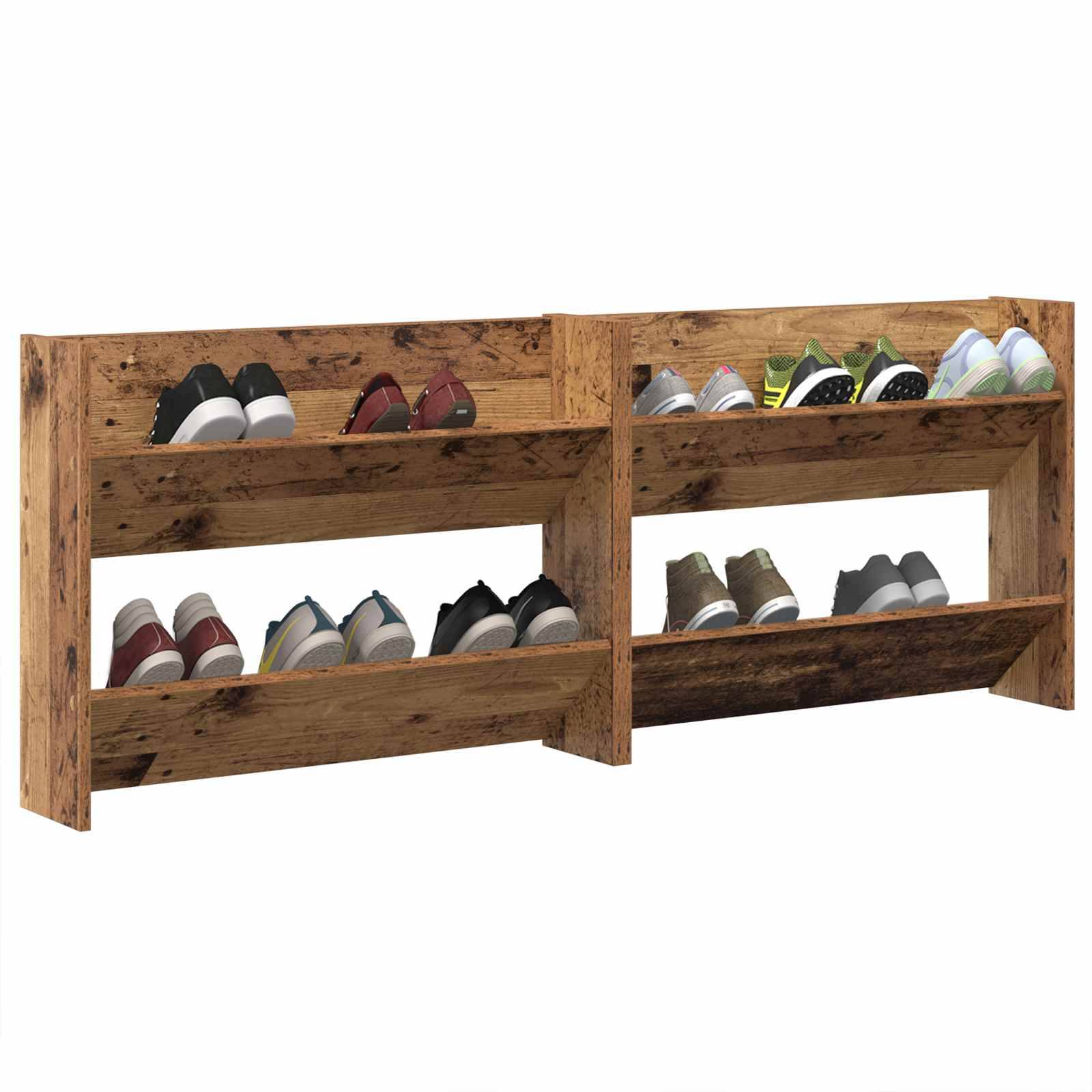 Walplus Pack of 2 Engineered Wood Shoe Cabinet - Old Wood - 80 x 18 x 60 cm - Image 2