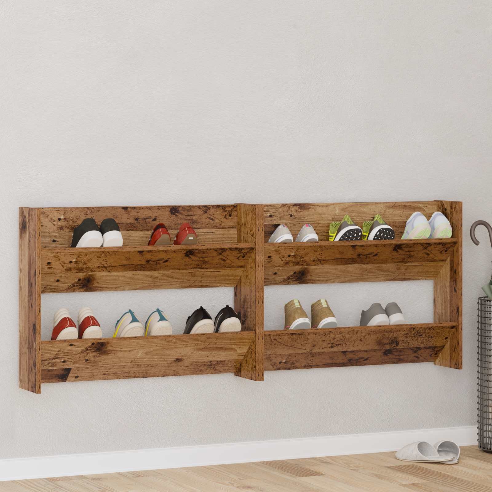 Walplus Pack of 2 Engineered Wood Shoe Cabinet - Old Wood - 80 x 18 x 60 cm - Image 3