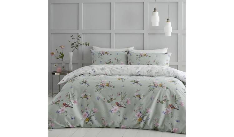 Catherine Lansfield Songbird Print Sage Bedding Set-Kingsize