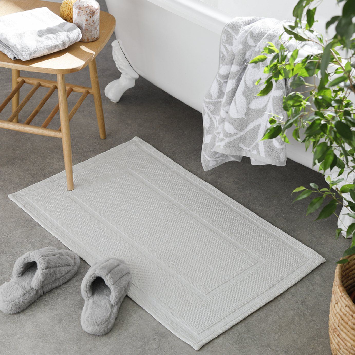 Habitat Cotton Textured Bath Mat - Dove Grey