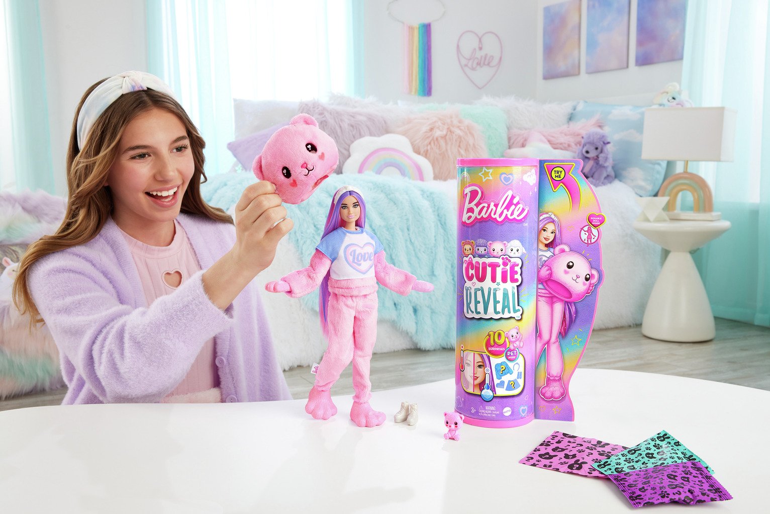 Barbie Cutie Reveal - Cozy Cute Tees Teddy Plush Doll - 30cm