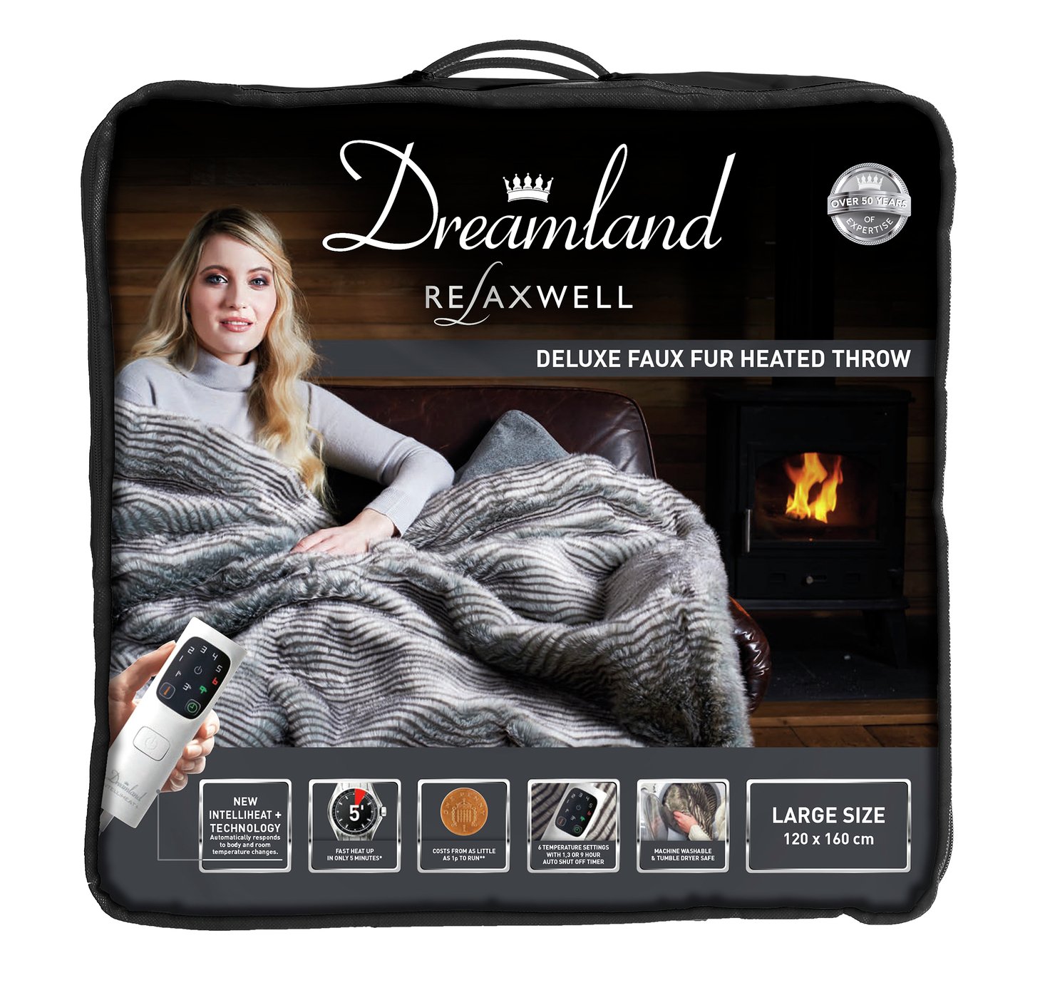 Relaxwell by Dreamland Zebra Print Faux Fur Heated Throw