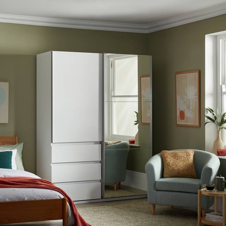 Habitat Holsted 2 Door 3 Drawer Mirror Wardrobe - White 0