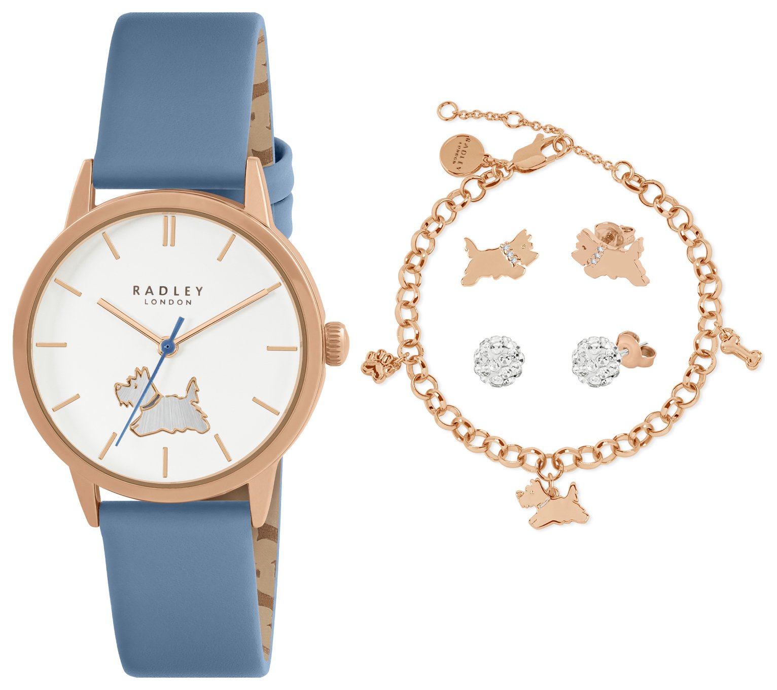 Radley Blue Leather Strap Watch With Studs And Bracelet Set