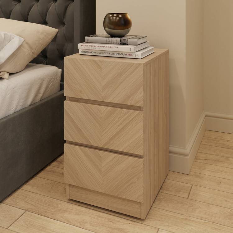 GFW Catania 3 Drawer Bedside Table - Oak 0
