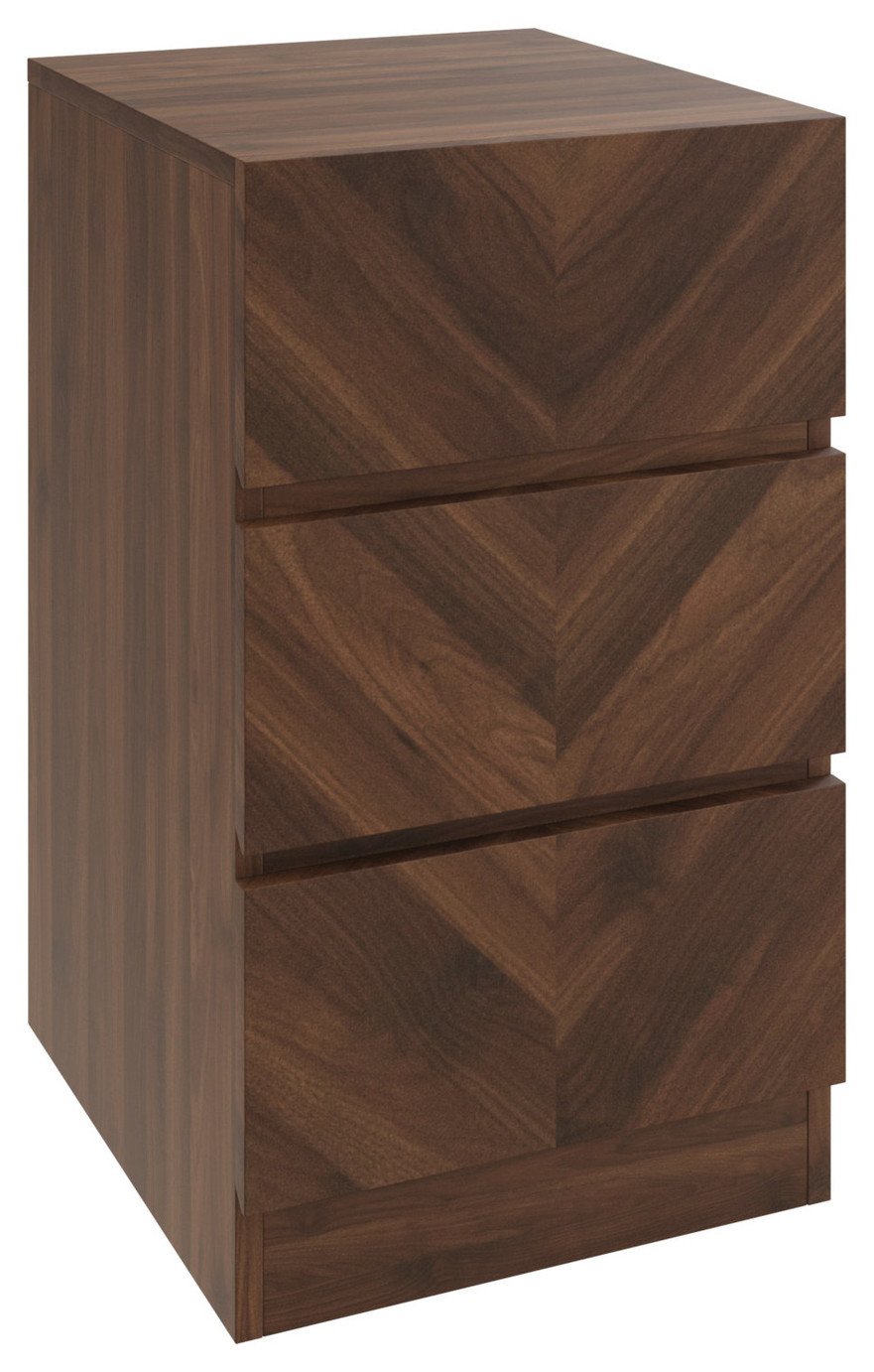 GFW Catania 3 Drawer Bedside Table - Walnut