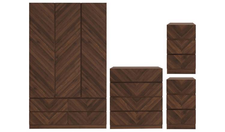 GFW Catania 4 Piece 3 Door Wardrobe Set - Walnut
