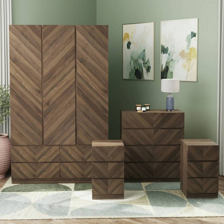 GFW Catania 4 Piece 3 Door Wardrobe Set - Walnut 0