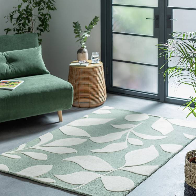 Habitat Verdant Leaf Green Wool Cut Pile Rug - 170x120cm 0