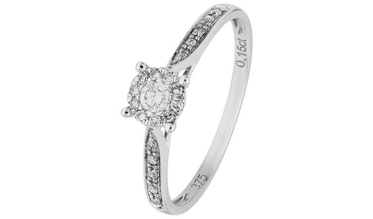 Revere 9ct White Gold 0.15ct Diamond Engagement Ring - P