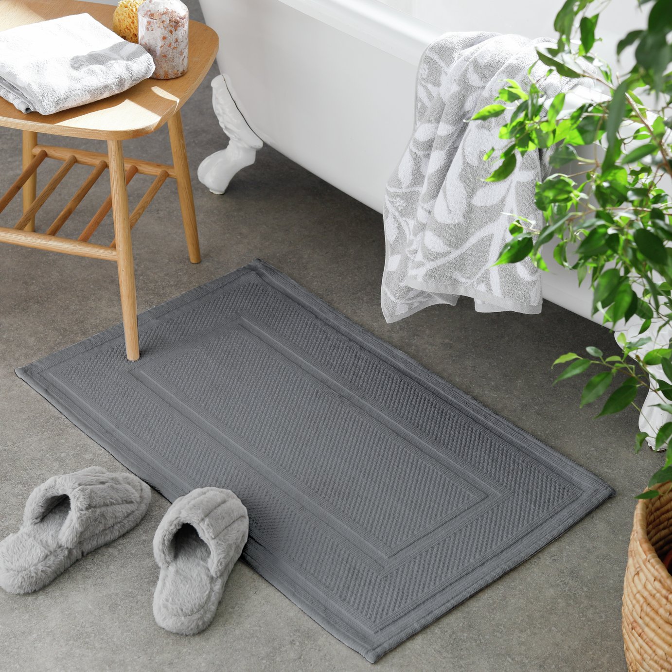 Habitat Cotton Textured Bath Mat - Charcoal