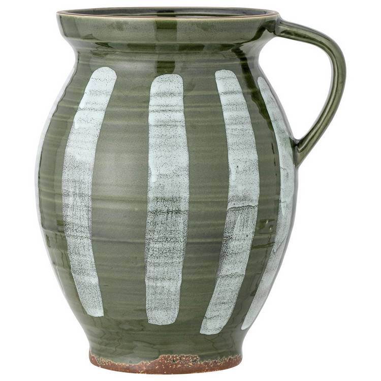 Bloomingville Stoneware Striped Vase - Green & White 0