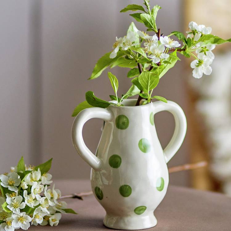 Bloomingville Stoneware Dotted Vase - White & Green 0