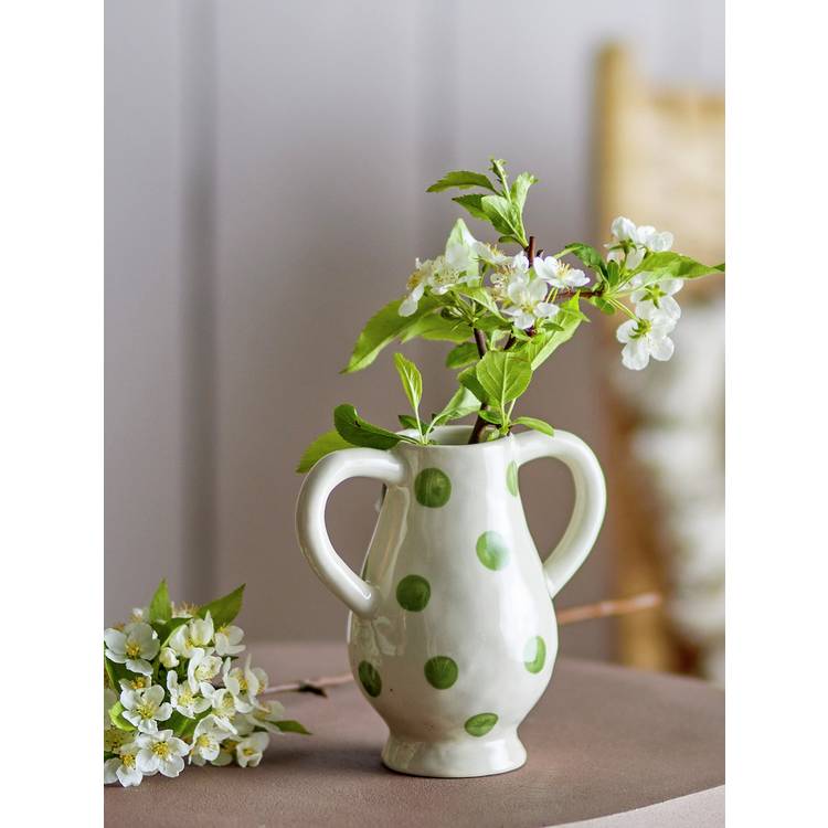 Bloomingville Stoneware Dotted Vase - White & Green 0