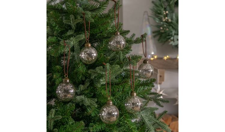 Habitat Pack of 6 Mercury Glass Christmas Baubles - Silver