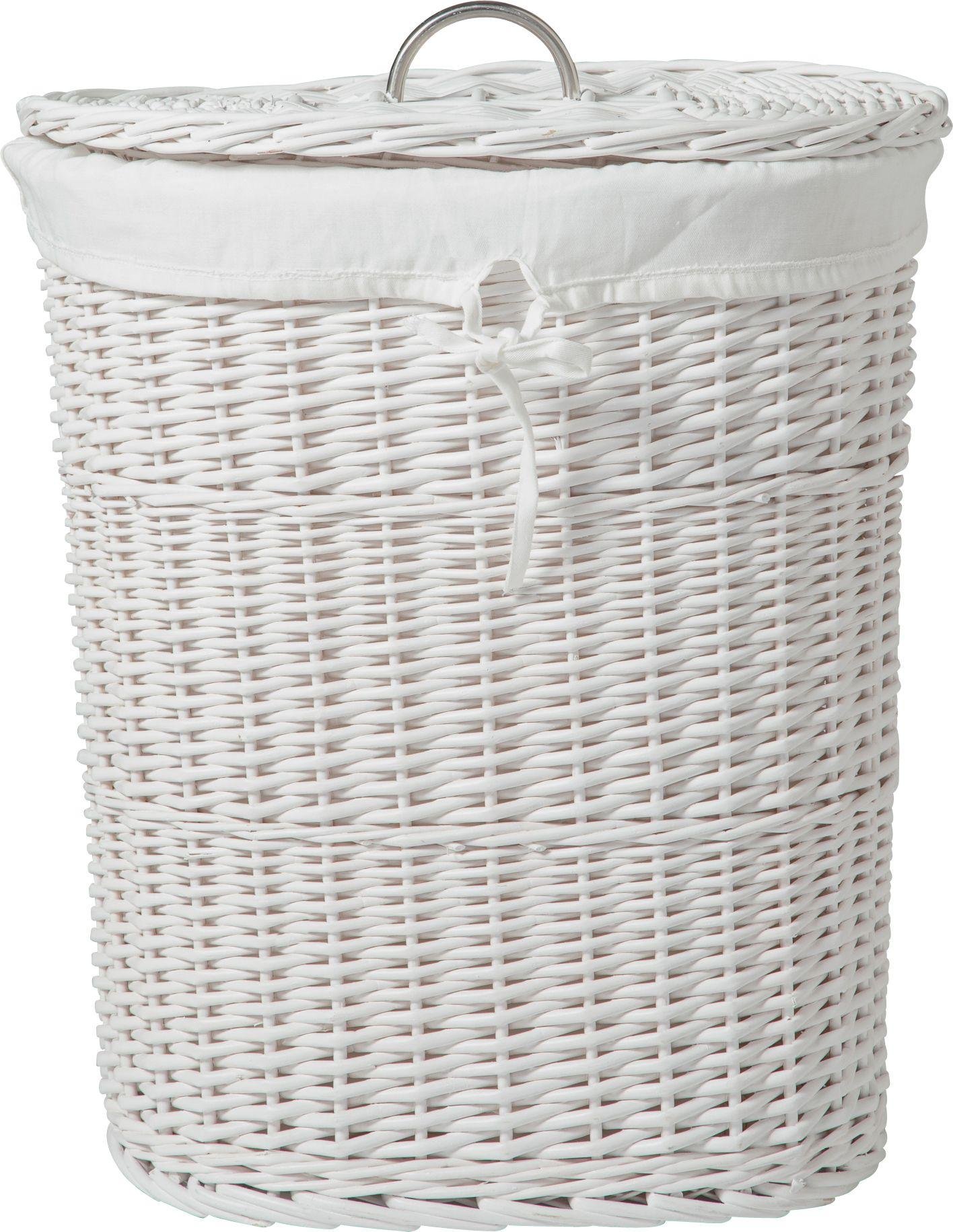 white linen laundry basket