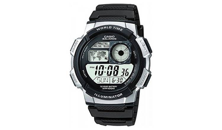 Buy Casio Men s World Time LCD Black Resin Strap Watch Men s watches Argos