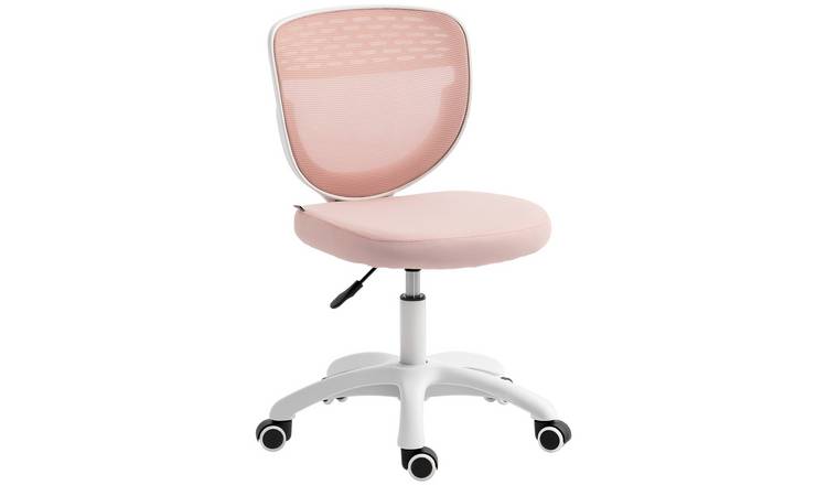 HOMCOM Armless Mesh Computer Desk Chair with Padded Seat - Pink