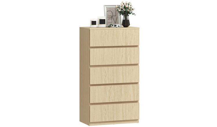HOMCOM 5 Drawers Floor Tower Cupboard for Bedroom - Natural Wood