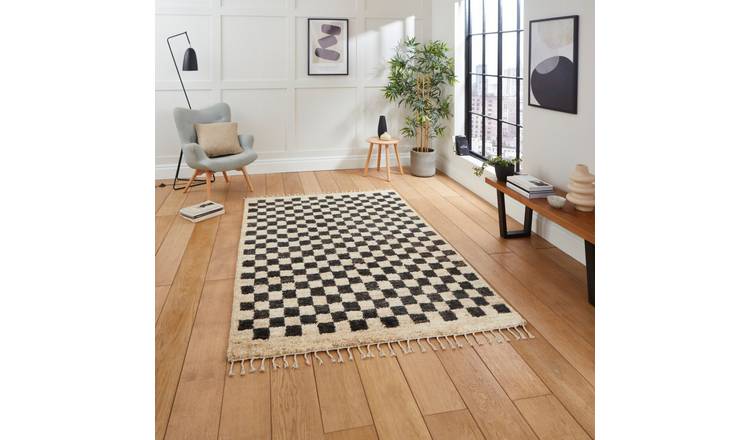Mega Flooring Black Kilim Chequered Rug - 120 x 170cm