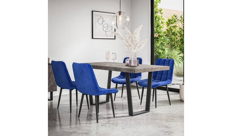 Furniture Online Aria Nova Concrete Effect Dining Table & 6 Blue Chairs