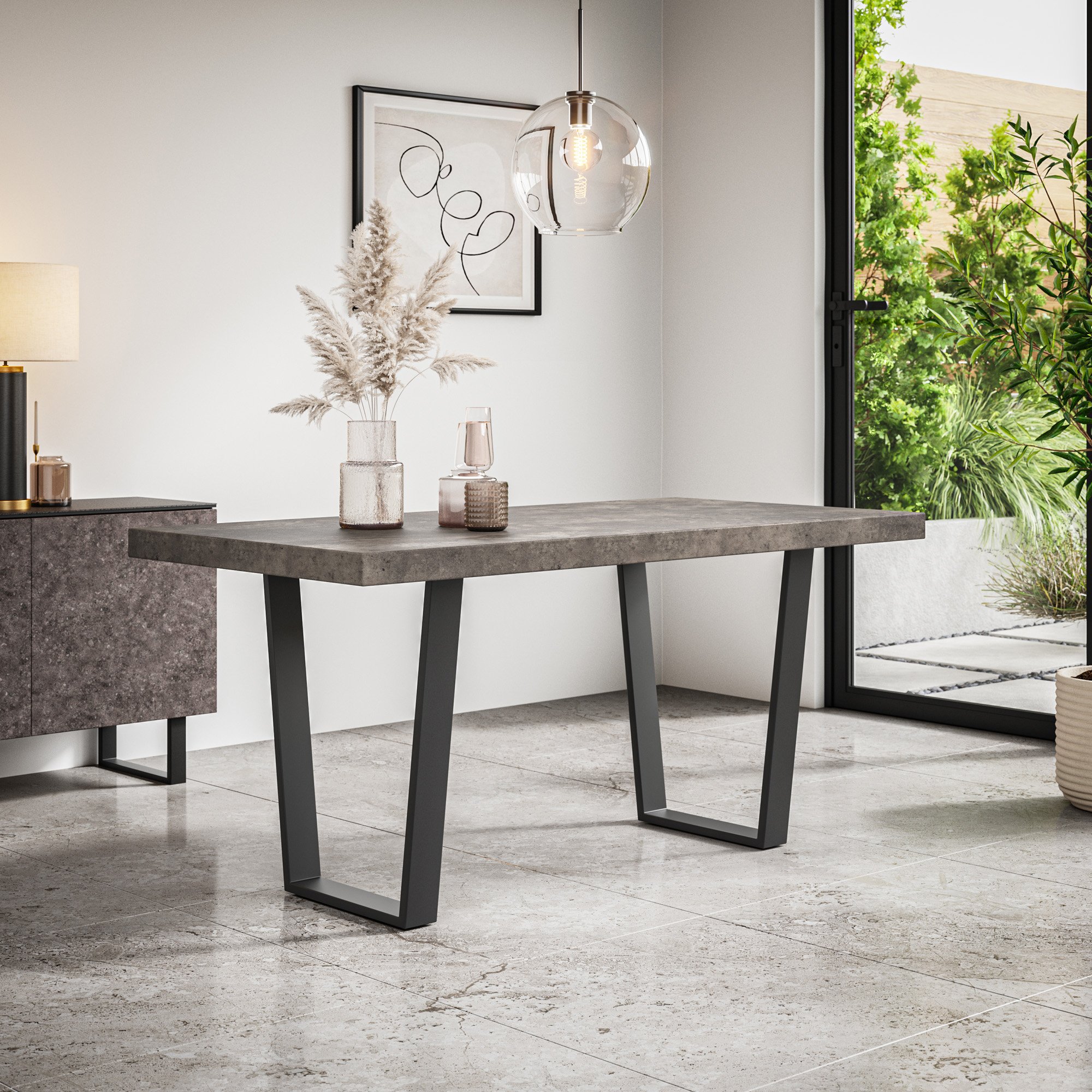 Furniture Online Aria Nova Concrete Effect Dining Table & 6 Blue Chairs - Image 2