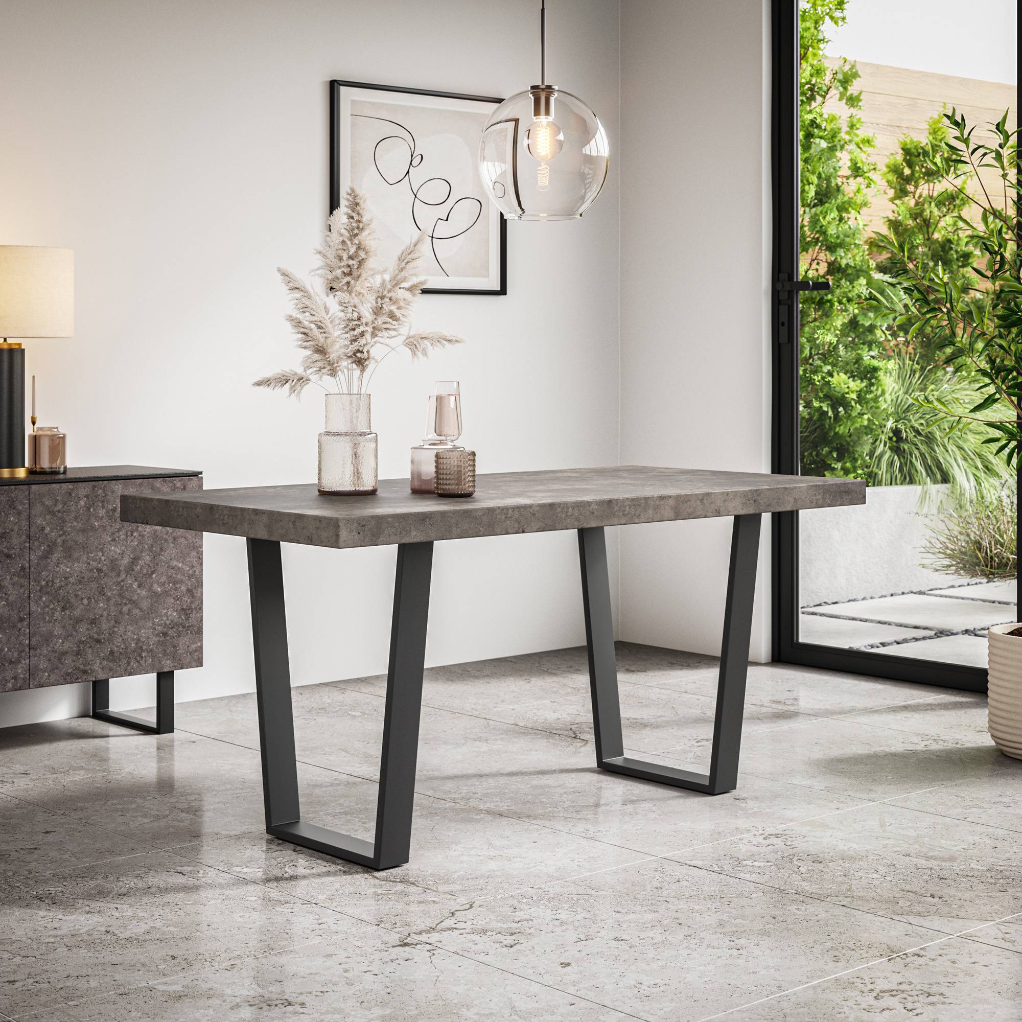 Furniture Online Aria Nova Concrete Effect Dining Table & 6 Blue Chairs - Image 2