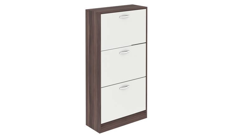 Vida Designs 3 Drawer Shoe Cabinet - Walnut & White