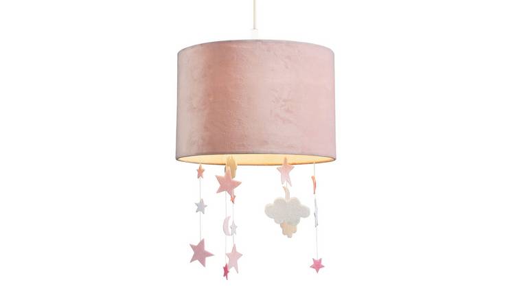 Happy Homewares Soft Blush Pink Velvet Pendant with Hanging Lampshade - 30cm
