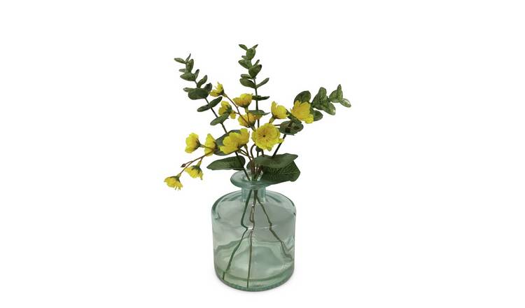 Habitat Artificial Blossom & Eucalyptus in Glass Vase - 16cm