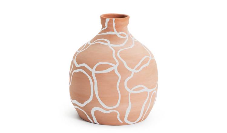 Habitat Ceramic Patterned Vase - Terracotta & White