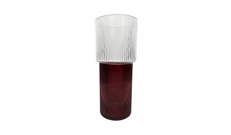 Habitat Ribbed Two Tone Glass Vase - Red & Clear