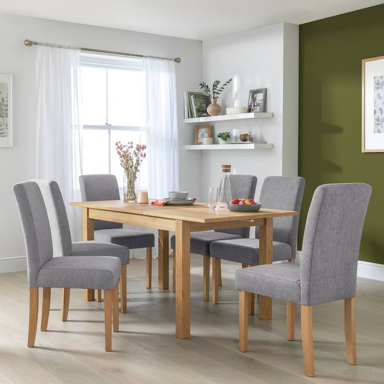 Habitat Clifton Extend Natural Dining Table & 4 Grey Chairs 0