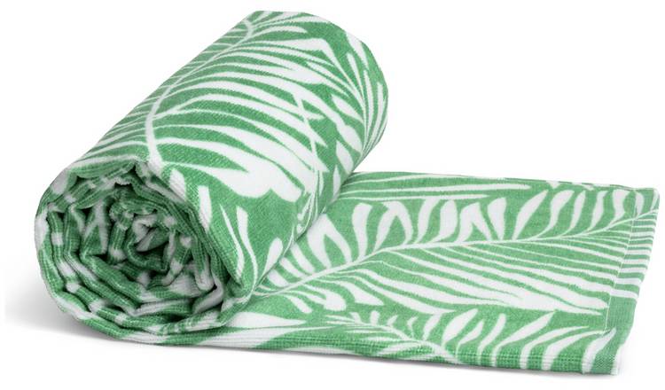 Buy Habitat Leaf Print Beach Towel - Green & White | Bath towels | Argos