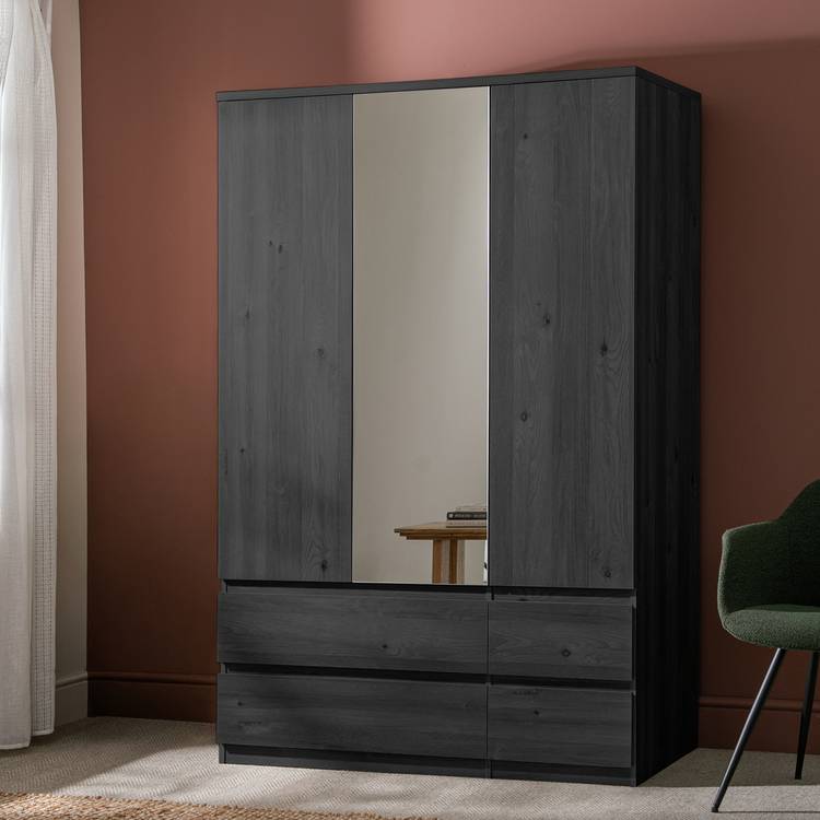 Habitat Jenson 3 Door 4 Drawer Mirror Wardrobe - Black Brown 0