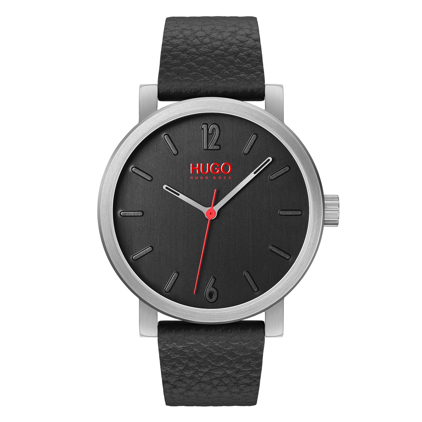 Hugo men's race 2024 black leather strap watch