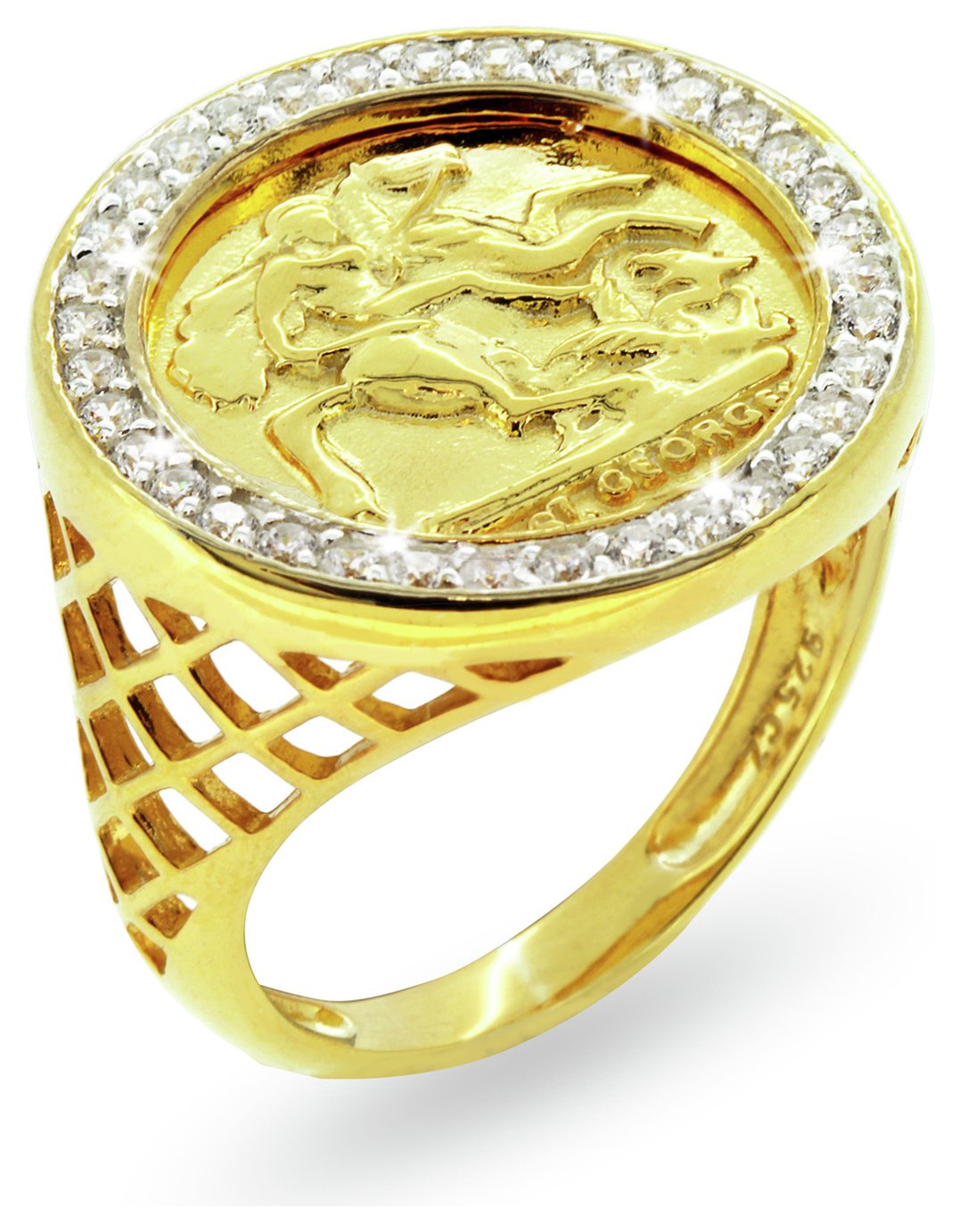 Revere Mens 9ct Gold Plated Sterling Silver Medallion Ring-S Review