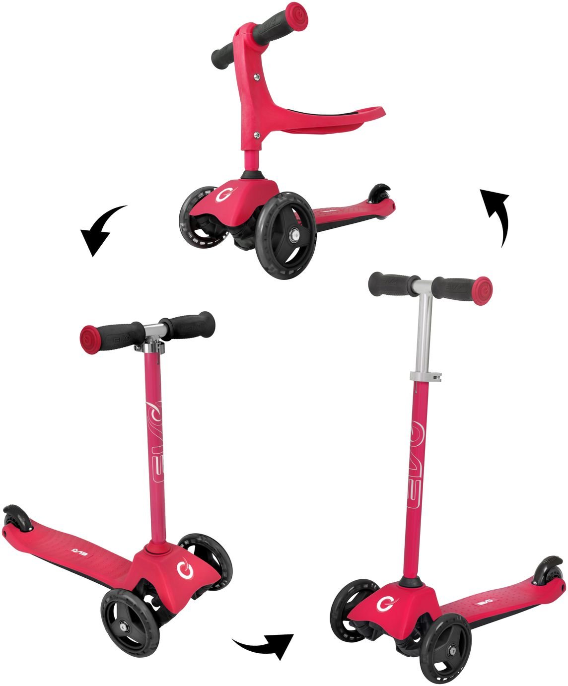Evo 3 in 1 Cruiser Tri Scooter and Ride On  - Red 