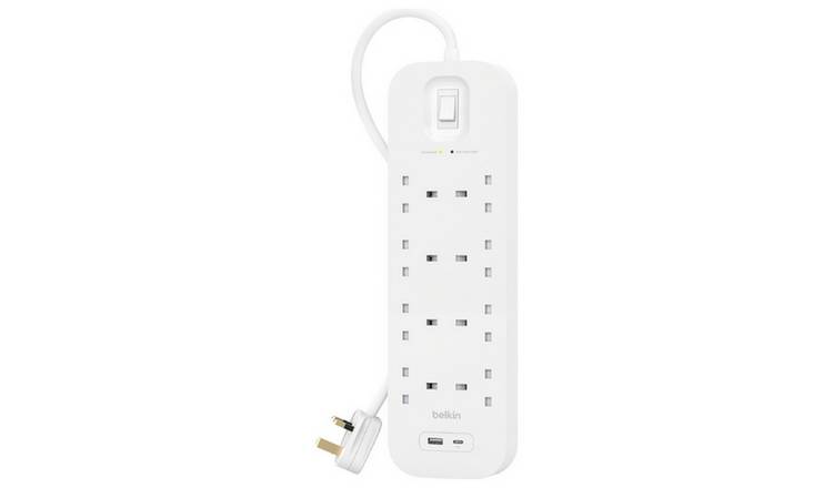 Belkin 8 Socket 2m USB A & C Surge Protected Extension Lead