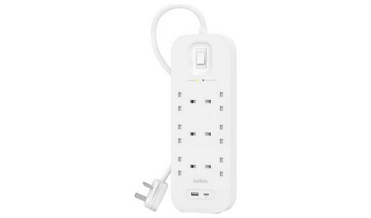 Belkin 6 Socket 2m USB A & C Surge Protected Extension Lead