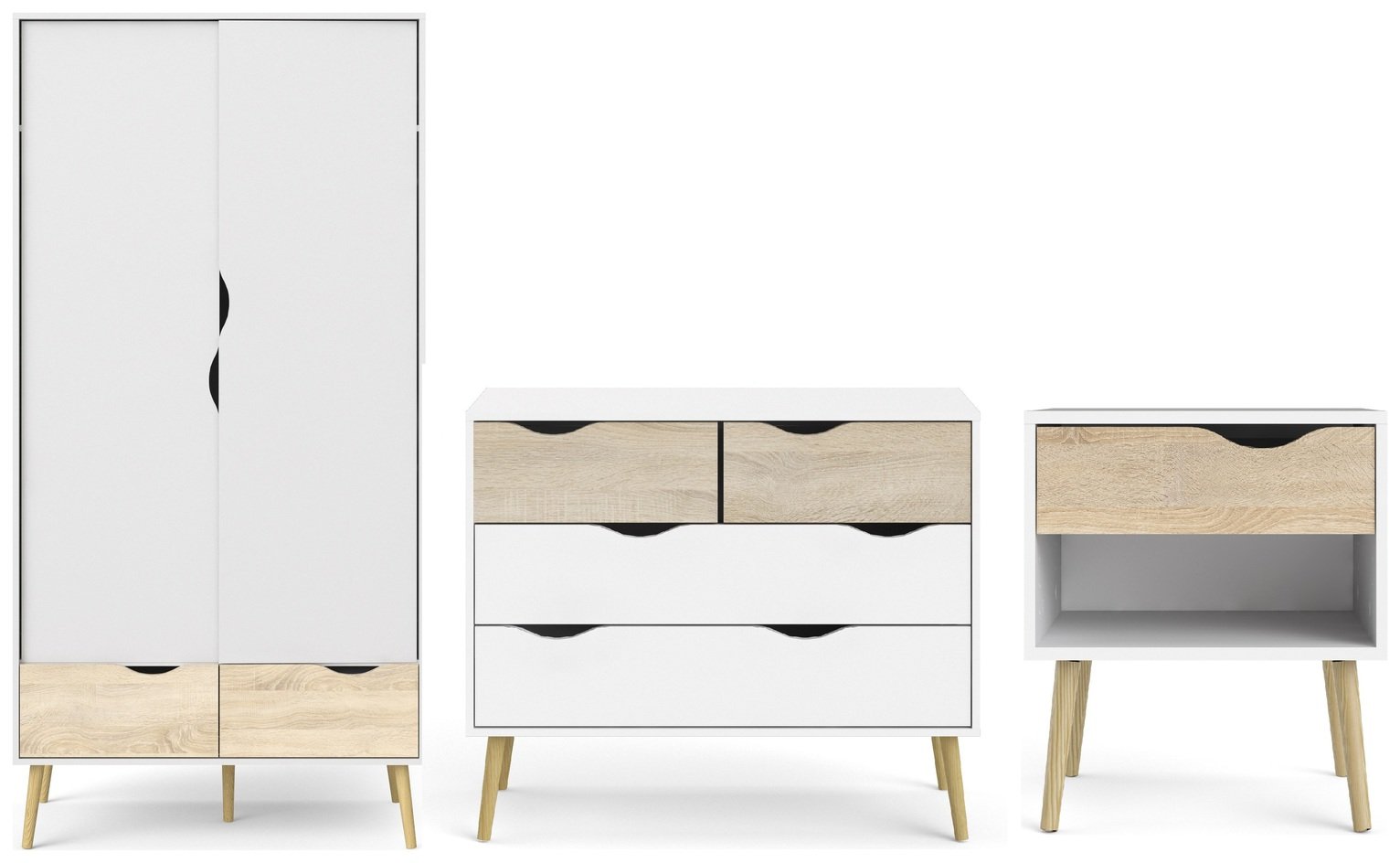 Tvilum Oslo 3 Piece 2 Door Wardrobe Set - White And Oak