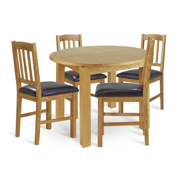 Argos Home Ashwell Ext Oak Dining Table & 4 Oak Black Chairs 0