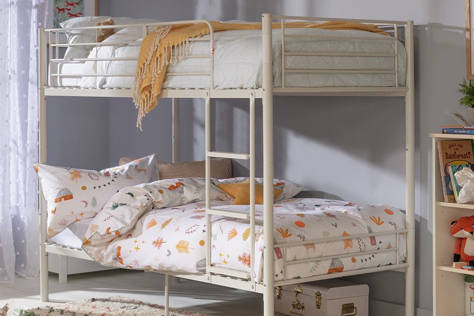An Argos Home Mason take home today metal white bunk bed.