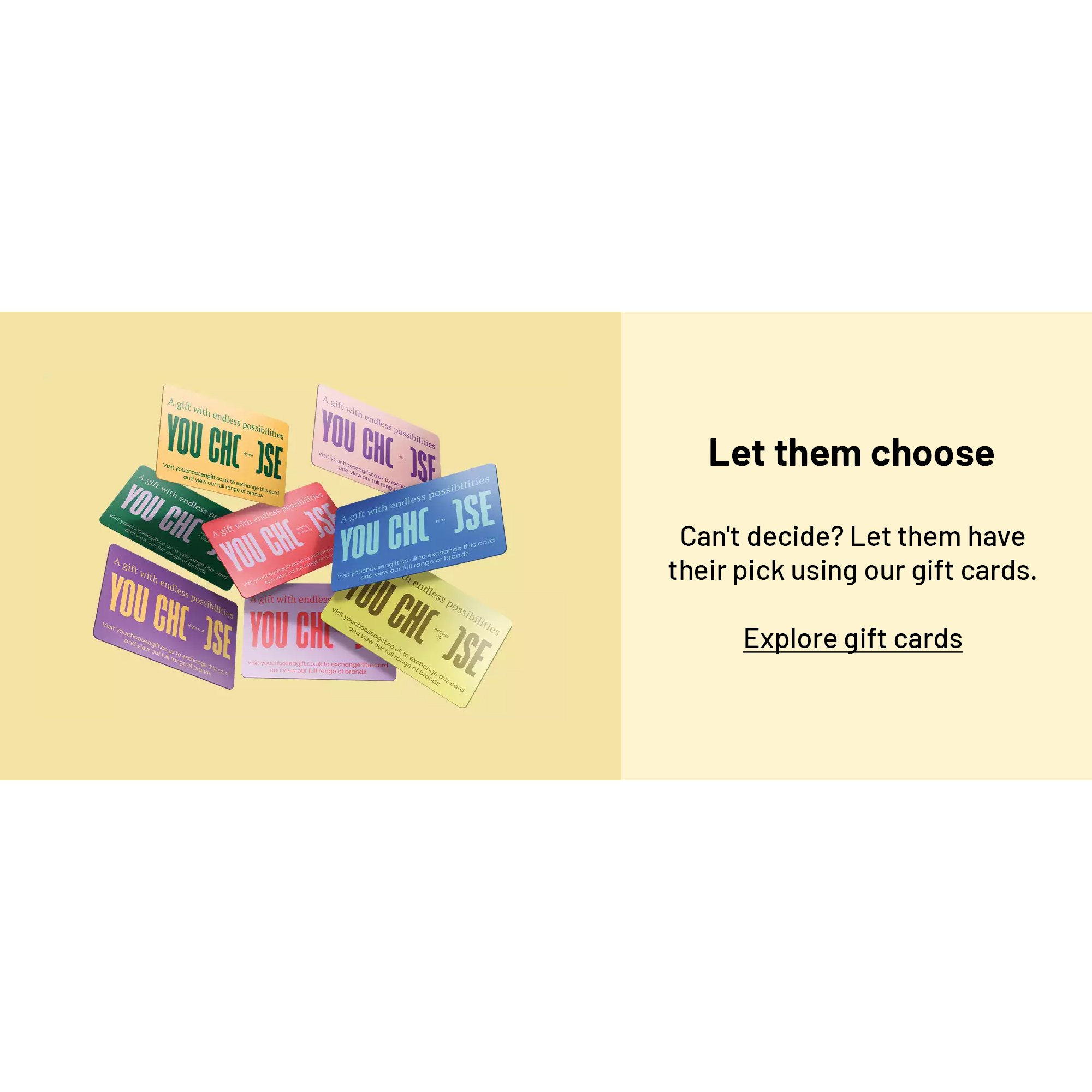 A banner displaying YouChoose gift cards.