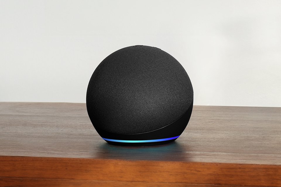 A blue Amazon Echo Dot 5 Smart Speaker with Alexa.