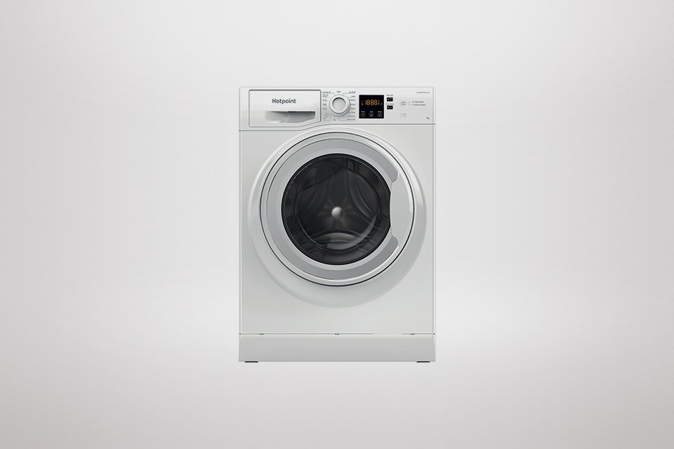 Hotpoint NSWM7469WUK 7KG 1400 spin washing machine in white colour.